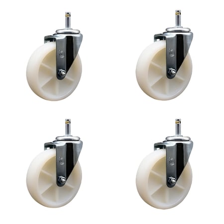Service Caster 5 Nylon Wheel Swivel 7/16'' Grip Ring Stem Caster Set, 4PK SCC-GR20S514-NYS-716138-4